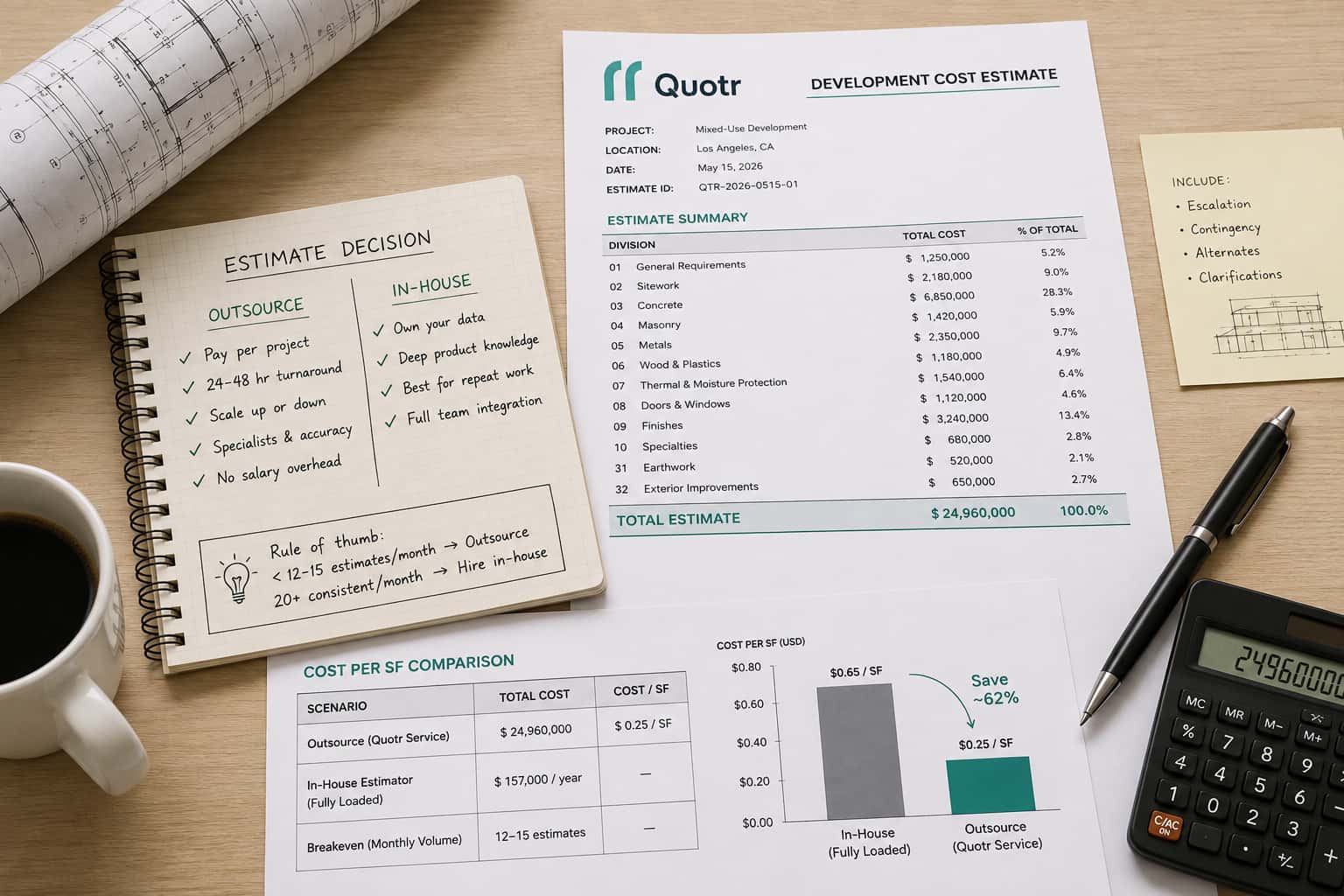 quotr.ai Should You Outsource Construction Estimating? Costs, Pros & Cons (2026) card
