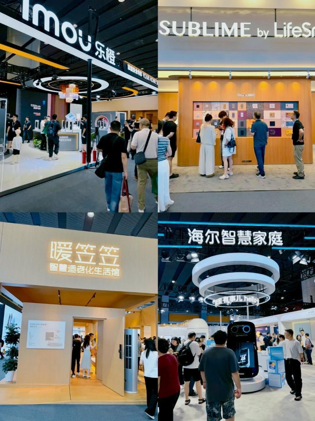 Two demand signals under one roof: the "Warm & Smart" aging-in-place pavilion (bottom left) and Haier's smart-home zone. Two demand signals under one roof: the "Warm & Smart" aging-in-place pavilion (bottom left) and Haier's smart-home zone.