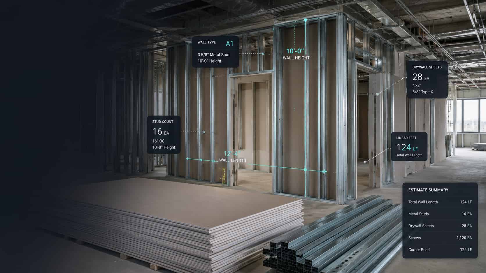 How to Estimate Drywall and Framing on a Commercial Floor Plan banner - quotr.ai