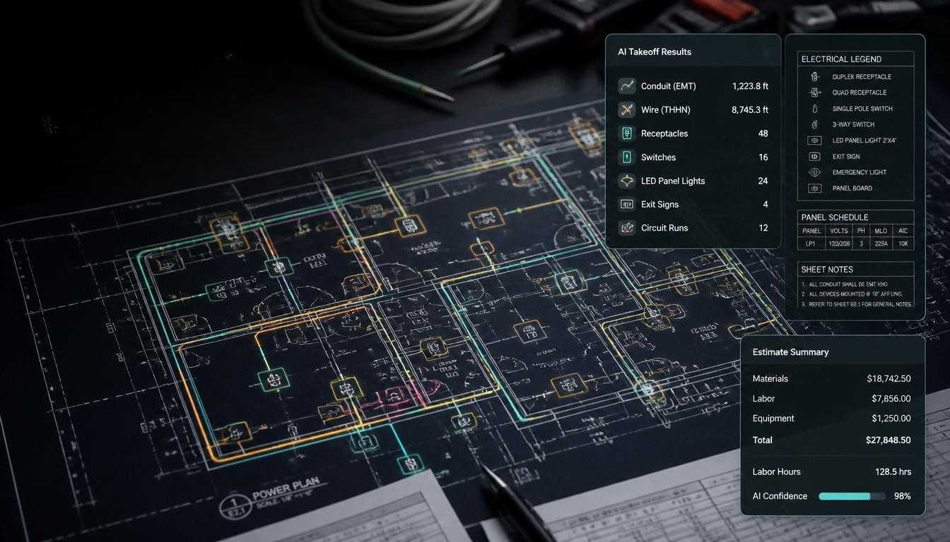 quotr.ai how-to-estimate-electrical-work-from-drawings-conduit-devices-labor card